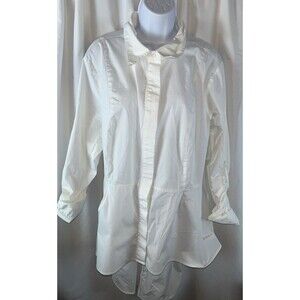 Lane Bryant White Extreme Peplum Tunic Button Down Blouse Size 22 Hidden Button